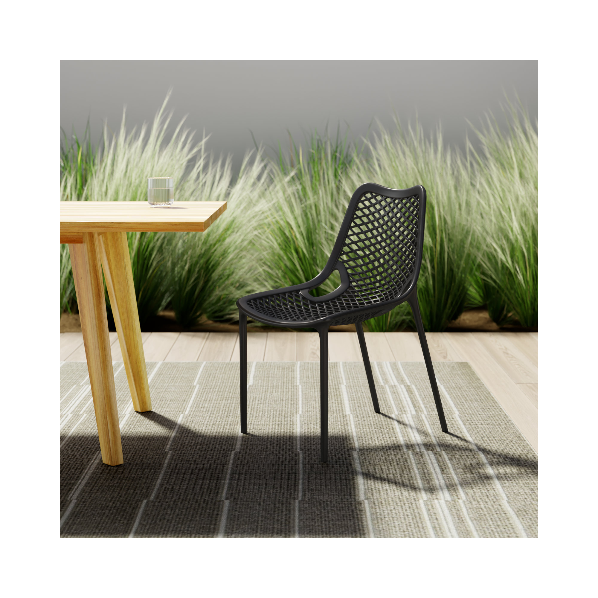 Farrah Outdoor Stacking Dining Side Chair, Black