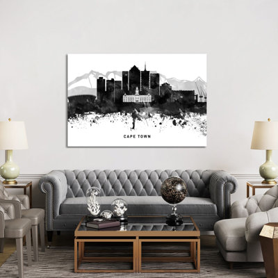 Cape Town Skyline Black & White by WallDecorAddict - Wrapped Canvas Print