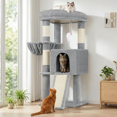 45" Cat Tree Cat Tower For Indoor Cats, Cat Tree Small Withcondo And Hammock For 2-3 Medium Cats, Soft Velvetindoor Playground With Sisal Scratching Posts, Easyassembly