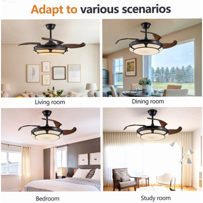 Modern LED Chandelier Fan with Remote Control 42" Retractable Ceiling Fan with Light Black