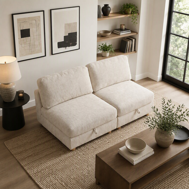 Canapé modulaire modulaire, canapé convertible avec rangement, ensemble de canapés en tissu pliant multifonctionnel, canapé 2 places (beige)