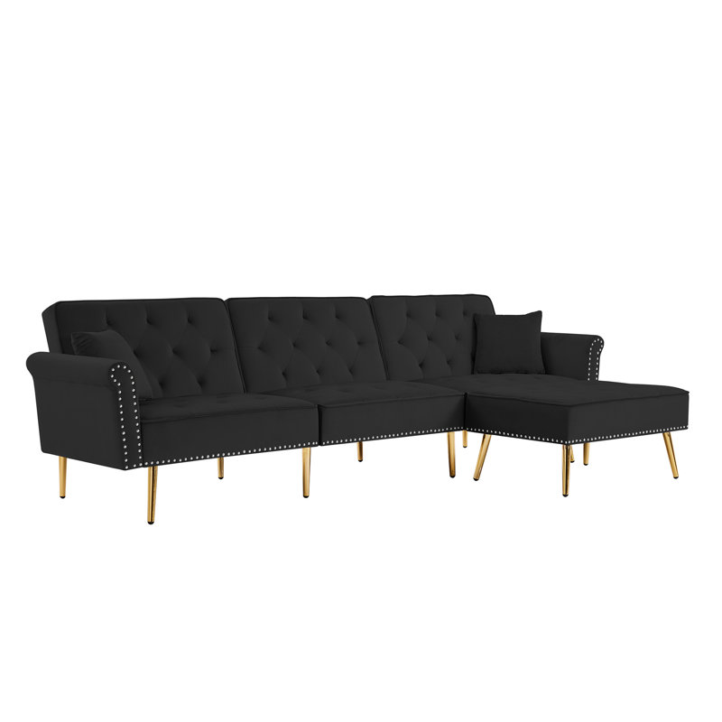 Canapé-lit modulaire réversible en velours Modern, Velours noir