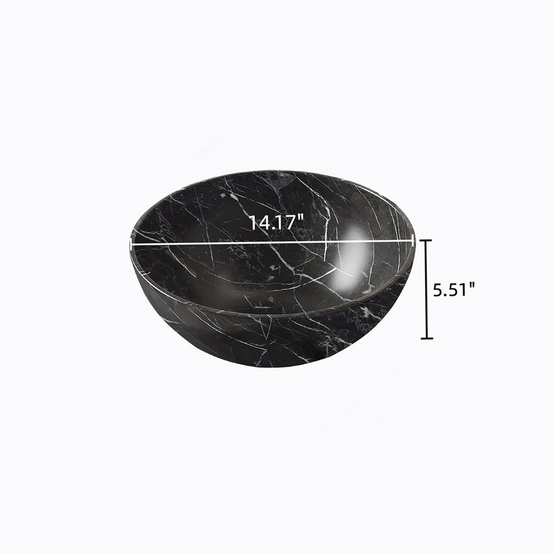 Lavabo de salle de bain en céramique 14 "avec motif de pierre, sans robinet, noir mat 14", Noir