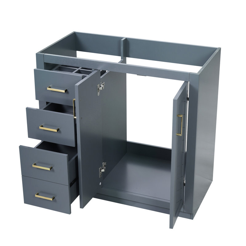 Ensemble de meuble-lavabo autoportant avec cadre en bois massif 36 po, 3 tiroirs et portes à fermeture douce, Blue