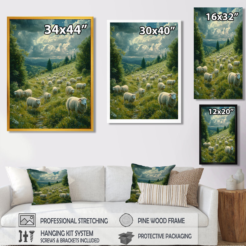 Sobel Sheep On The Hillside - Sheep, impressions sur toile, H 60 po x l 28 po, Toile tendue, Ne s’applique pas