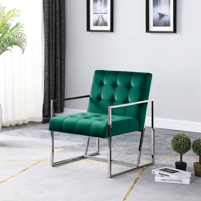 Fauteuil de bureau d'appoint en velours avec structure en acier inoxydable (1 pièce), confortable et élégant, garni de mousse haute densité.