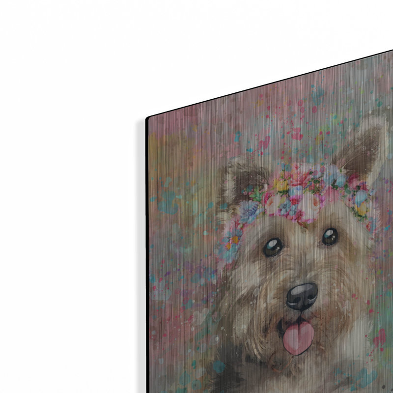 Art mural en métal Red Barrel Studio «Flower Crown Yorkshire Terrier» par Furbaby Affiliates, H 16 po x l 12 po