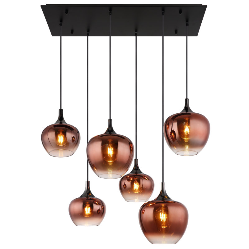 44.1 6 - Light Matte Black Pendant, Copper-coloured