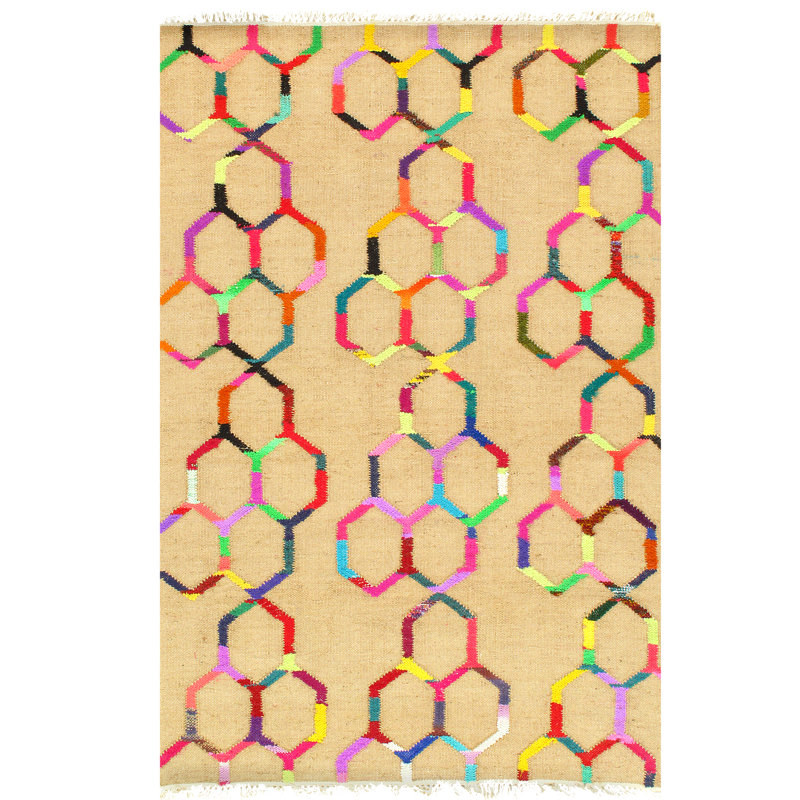 Tapis de zone en laine brun/beige 4 pi x 6 po à la main one-of-kind noué la Alleya