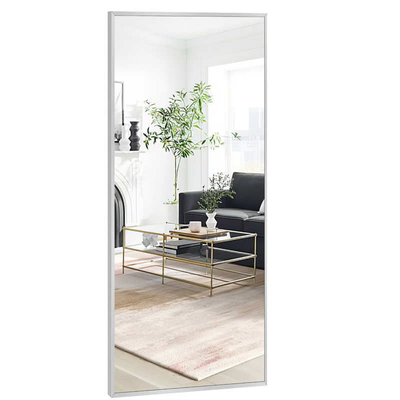 Talma Wood Flat Mirror, Light Gray, 71" H x 32" W