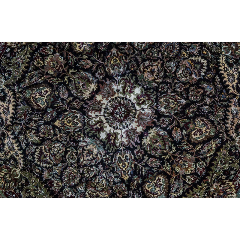 Hand-Knotted High-Quality Black Round Area Rug