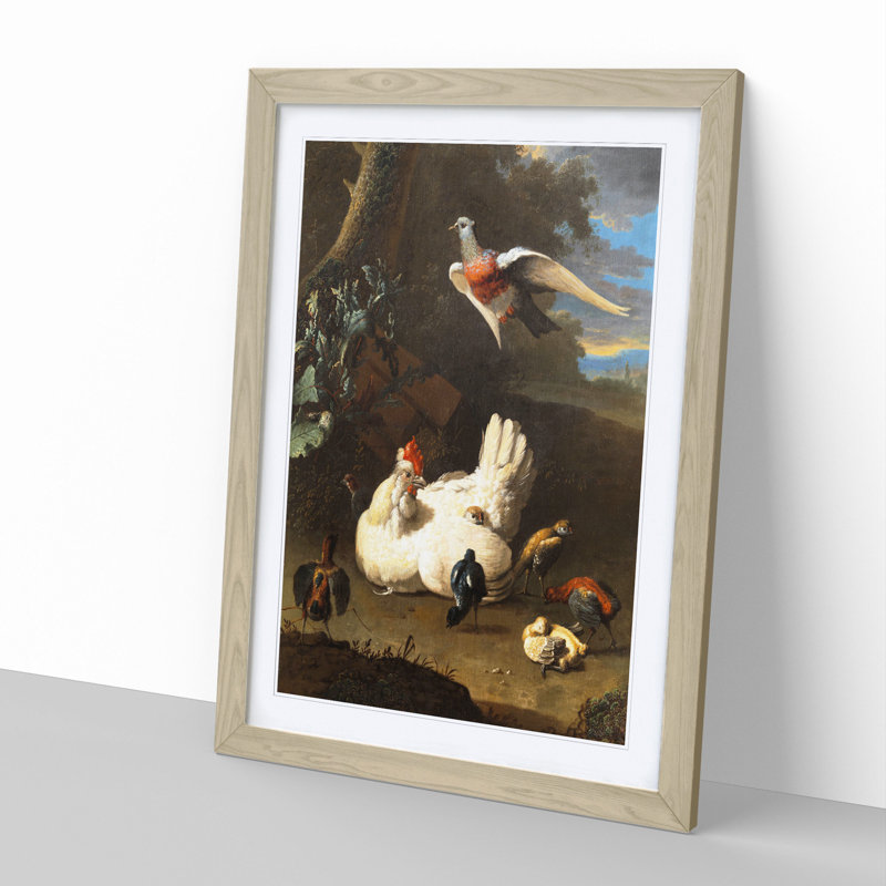 Poultry and Pigeon by Melchior D'Hondecoeter - Picture Frame Painting, 36cm H x 27cm W x 2cm D, Oak Framed
