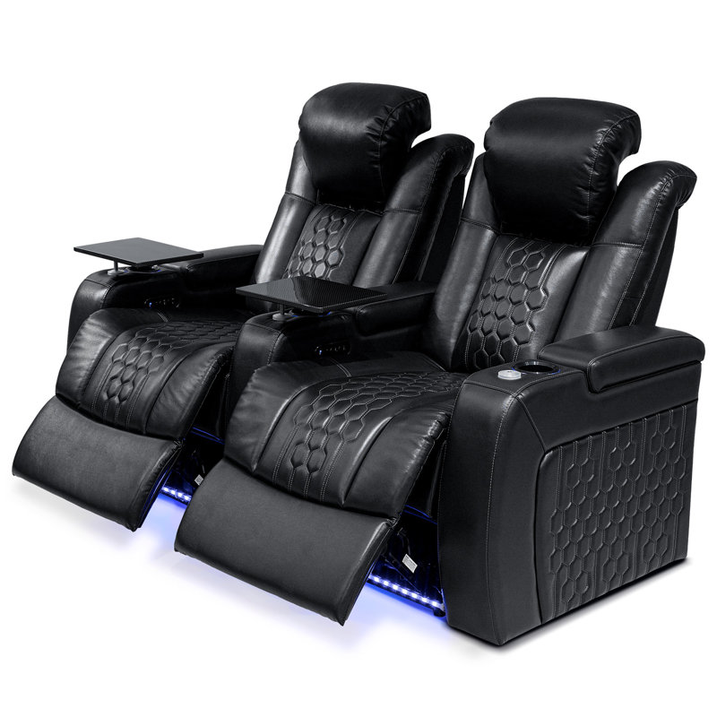 68.9"Power Recliner 2 PC Made Withtop-Grain Nappa,Fully Adjustable Relaxation,Smart Charging,Dynamic RGB LED Lighting,BLACK