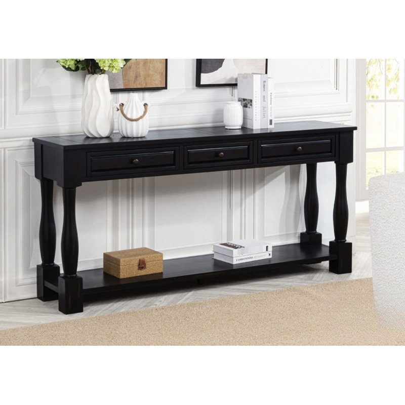 Console de 63 po extra-épaisse avec tiroirs et tablette, finition, style méditerranéen pour le couloir, assemblage requis pour 3 tiroirs pratiques, salon,
