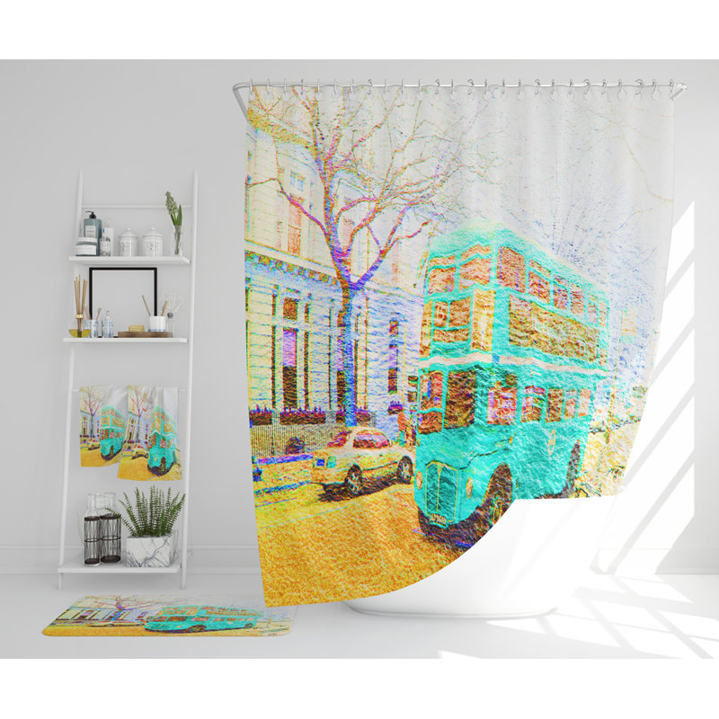 Noriane Polyester Shower Curtain Set, Yellow/Light Blue