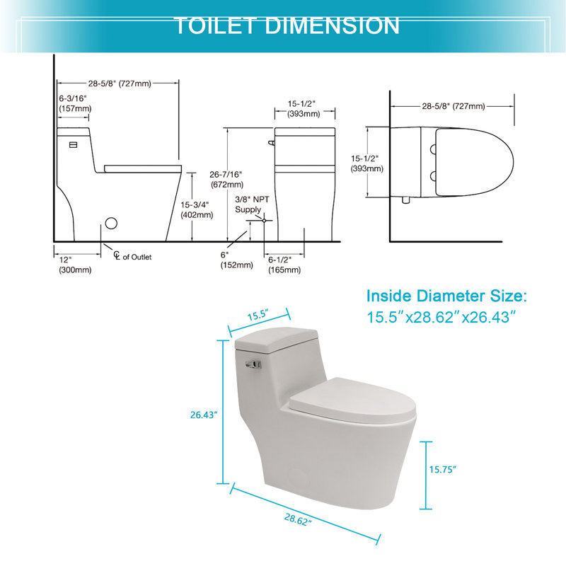 Ceramic One Piece Toilet,Single Flush With Soft Clsoing Seat