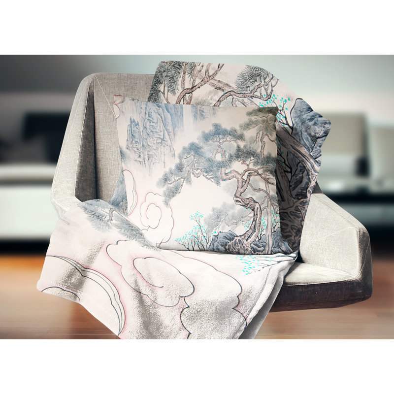 Coussin à imprimé floral chinois, 16 po x 1 po, Coussin décoratif