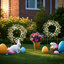 Couronne de Pâques de 18 pouces pour porte d'entrée, œufs colorés, couronne, printemps, fleurs, décorations, cadeaux, table de fête, décoration intérieure