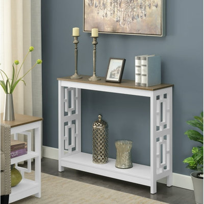  Console 39,5 po en bois de grève et en bois rectangulaire blanc avec tablettes