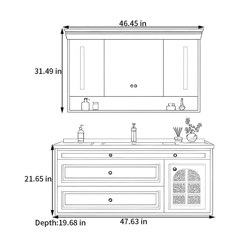 French retro-style solid wood bathroom cabinet, Atrovirens