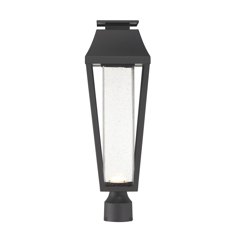 Brookline Matte Black LED Outdoor Post Lantern with Clear Seeded Glass