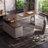 Nut-brown+Griege L-Shaped Manufactured Wood+Stainless Steel with 3 drawers desk-109598432-109598435
