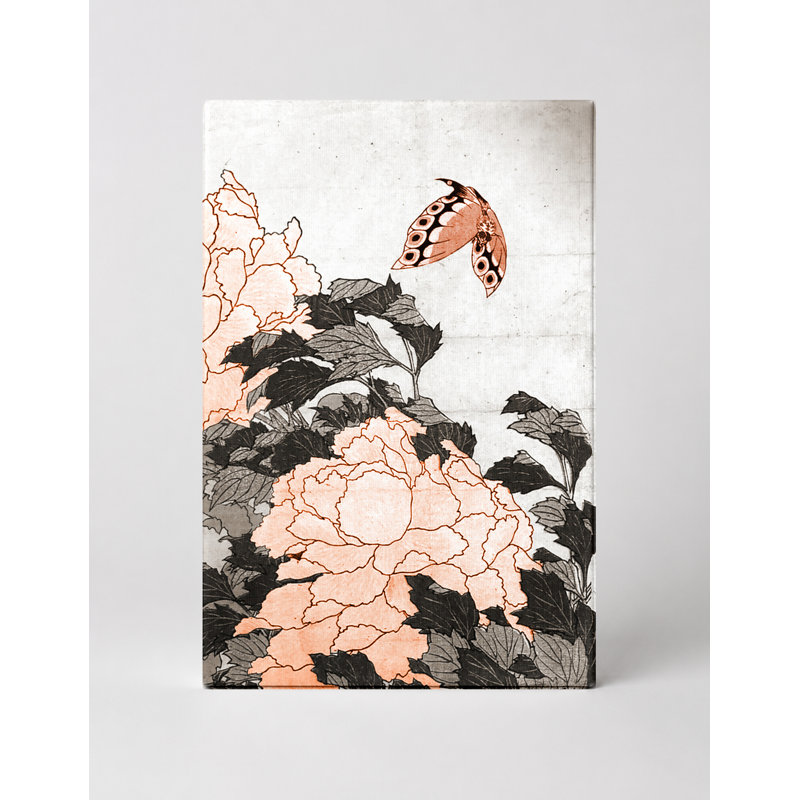 Pivoines et papillon (vers 1833) - Portrait, art mural sur toile, 24" W x 36" H