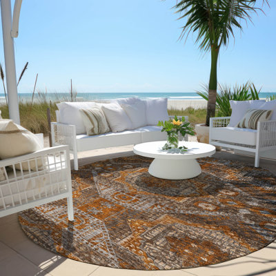 Machine Washable Indoor/Outdoor Xhevrie Copper Rug