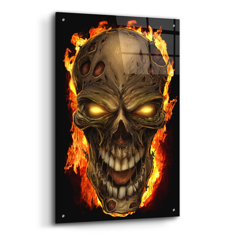 Crâne de feu zombie sur plastique / acrylique par Flyland Designs Print, H 36 po x l 24 po x P 0,2 po