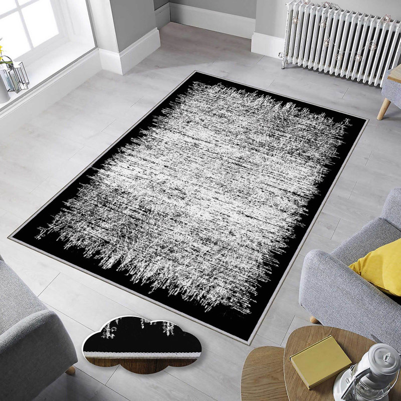 Stylish Woven Carpet, 4 x 6 Feet, 100% Polyester | Antibacterial, 3D Digital Printing, Non-Slip PVC Felt Dot Underside | Machine Washable, 0.4 in Pile Height, Perfect for Living Room & Bedroom Decor