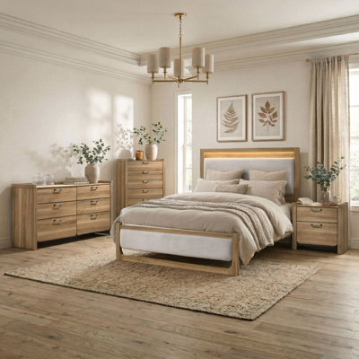 Ensemble de chambre à coucher 4 pièces avec tête de lit à lumière chaude Alban Alban