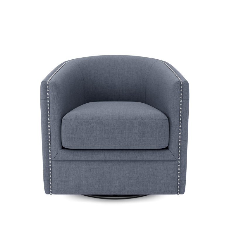 Tasniah Upholstered Swivel Club Chair, Blue Polyester