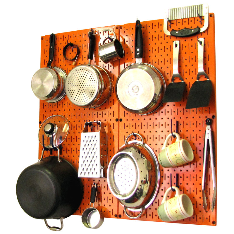 Metal Rectangle Wall Mounted Pot Rack, Orange / Blue