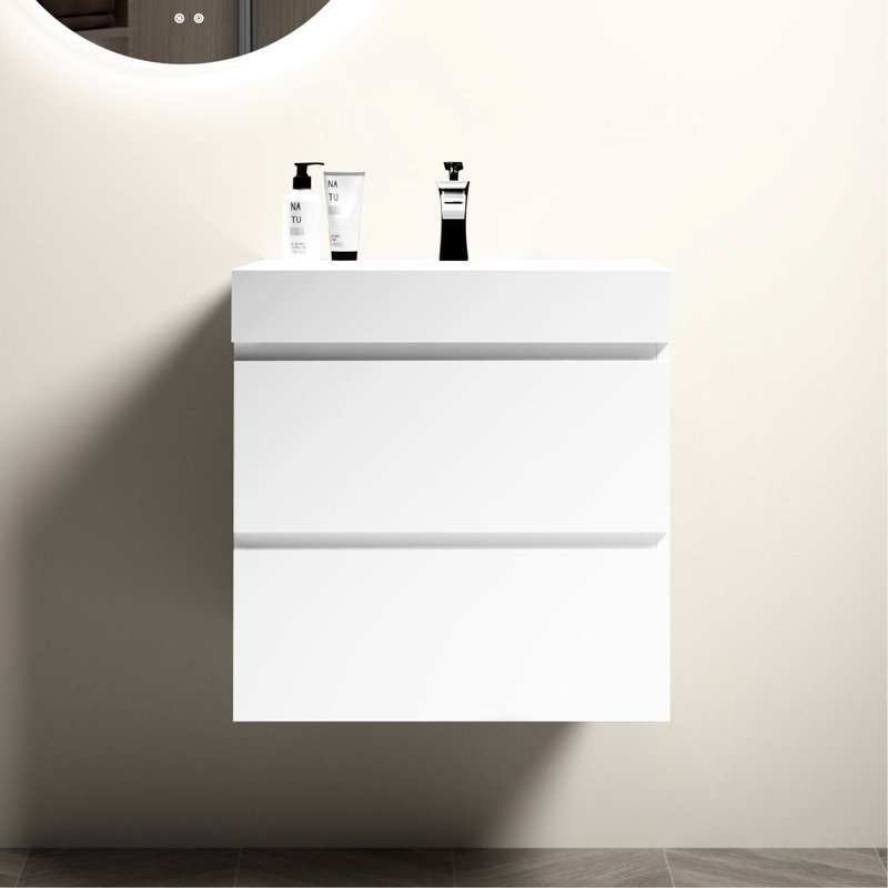 Lavabo intégré à surface solide blanc brillant Timeless - ajoute de l'élégance au drain et au robinet de salle de bain non inclus
