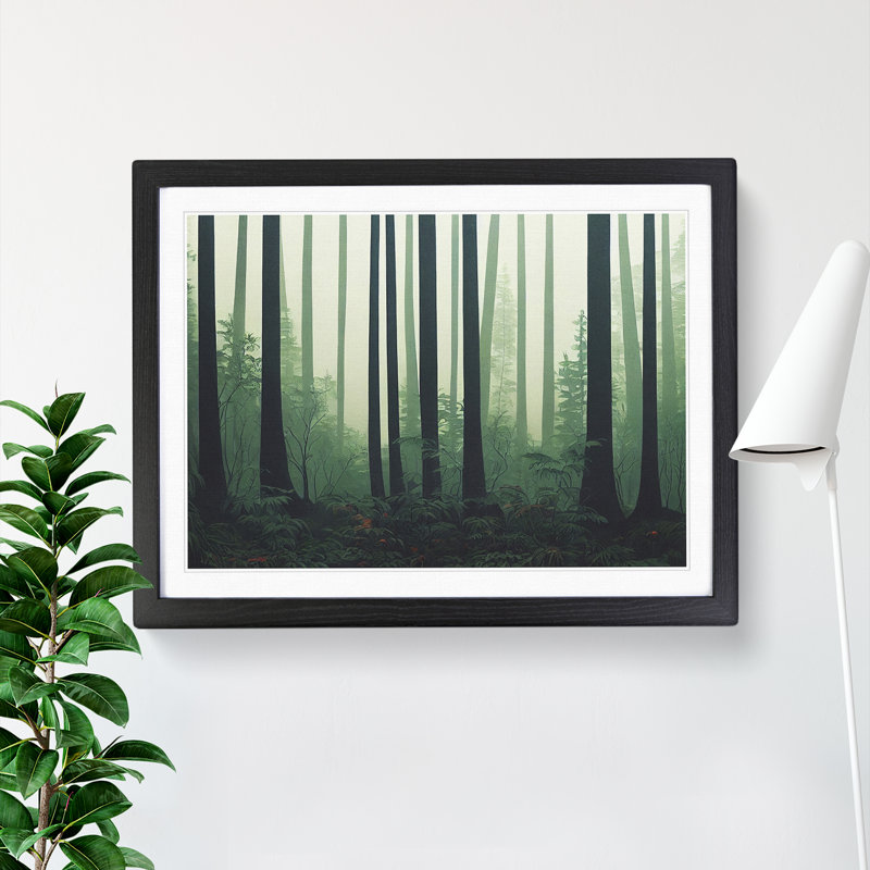 Forest Deco Style (1) - Single Picture Frame Print, 46cm H x 64cm W x 2cm D, Black Framed