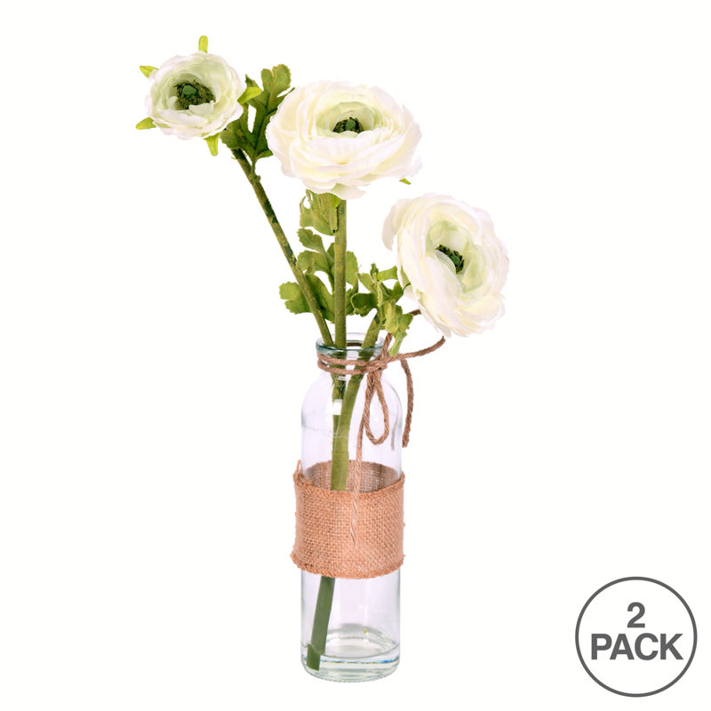 Artificial 15" Camellia in Glass, Cream