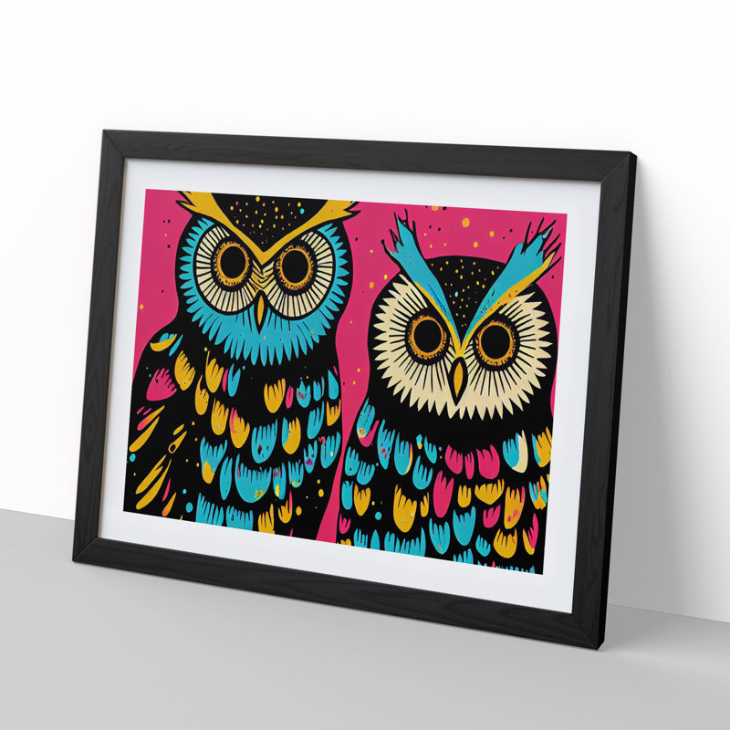 XH1022-6657X Painted Long Eared Owls - Single Picture Frame Painting, Black Framed, 46cm H x 64cm W x 2cm D