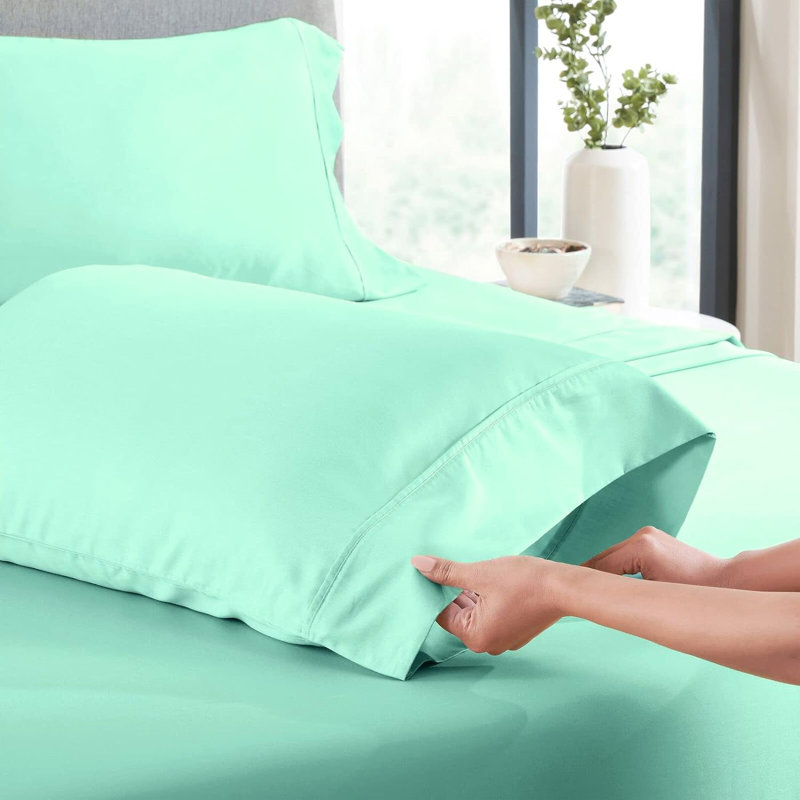 Ensemble de draps en microfibre / polyester à densité de tissage 180 fils Argia, Bleu turquoise