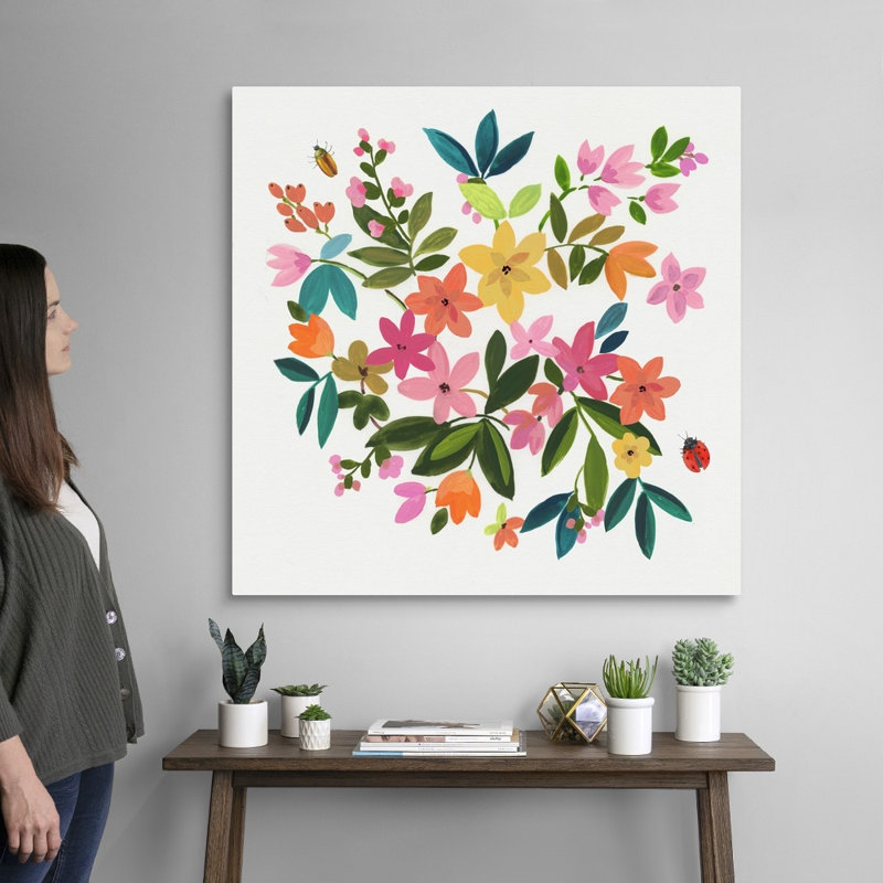"Folky Flowers II" par Asia Jensen, reproduction d’art sur toile, Toile tendue, H 36 po x l 36 po x P 1,25 po