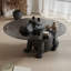 Table basse noire Hippo Sculpture, table d'appoint ronde en verre trempé