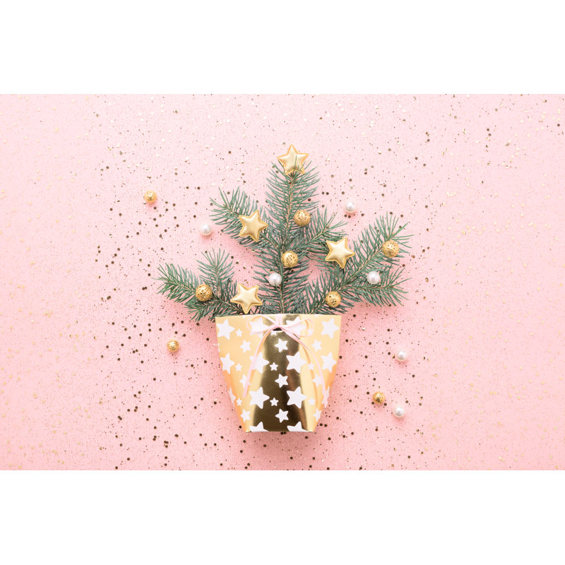 Christmas Tree In Gold Box - Wrapped Canvas Print, 81cm H x 122cm W x 3.8 cm D
