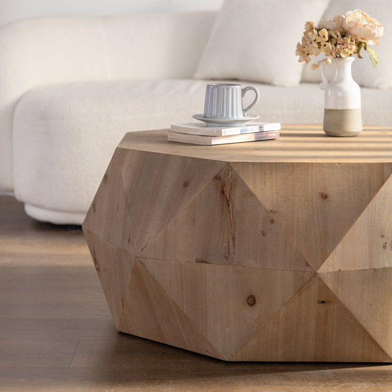 Exquisite Vintage-Style Coffee Table With Intricate Relief Pattern, Natural