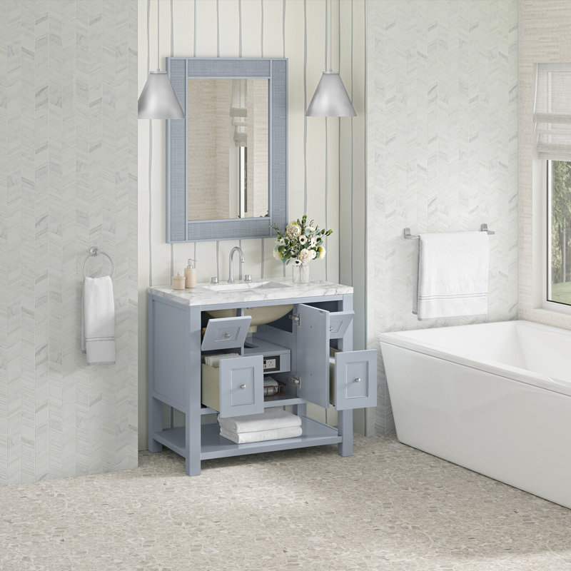 Breckenridge 36'' W Single Vanity, Serenity Blue, Carrara White, 8" Widespread