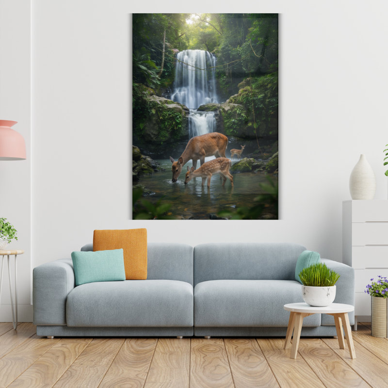 Art mural en verre trempé forêt cascade, H 36 po x l 24 po