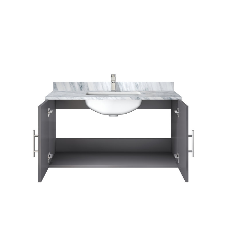 Geneva 36 in W x 22 in D Single Bath Vanity and Chrome Faucet Set, Dark Gray, White Carrara Marble