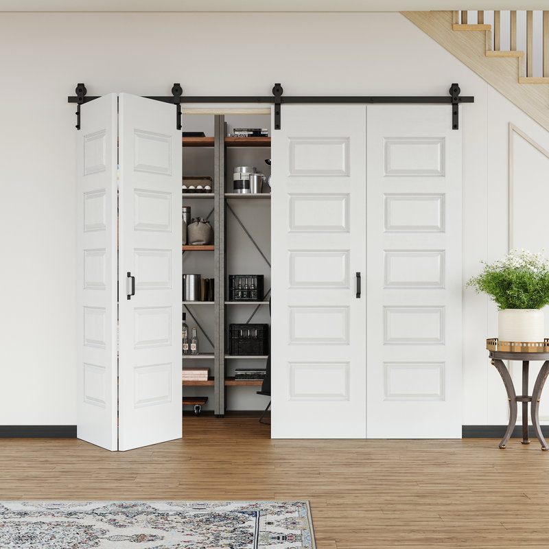 Double porte de grange pliante en forme de treillis double avec trousse de quincaillerie d'installation, 96 po x 84 po