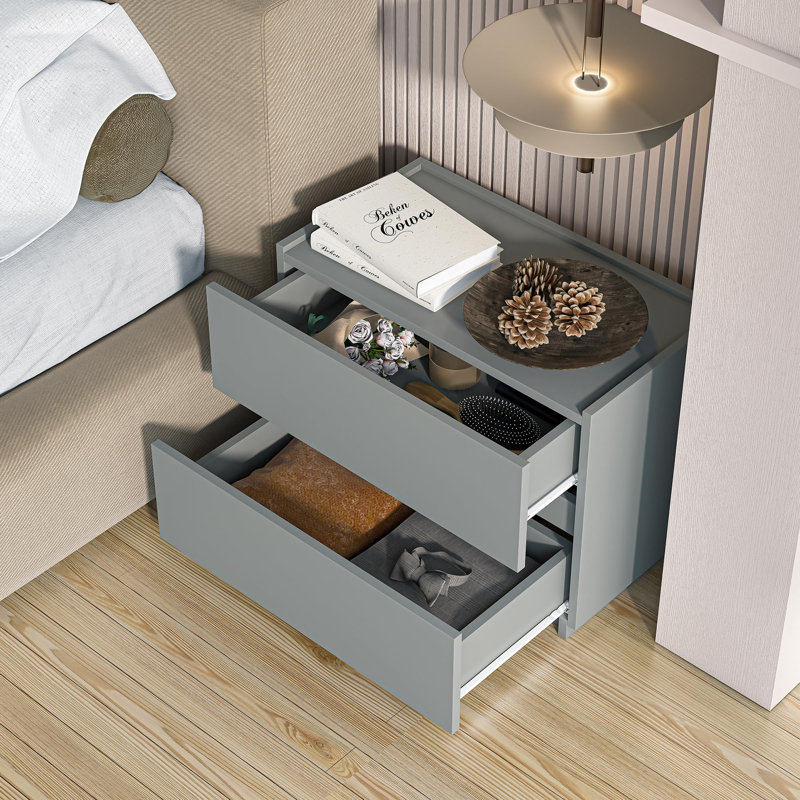 Commode 2 tiroirs empilable, 23,6 po, Gris