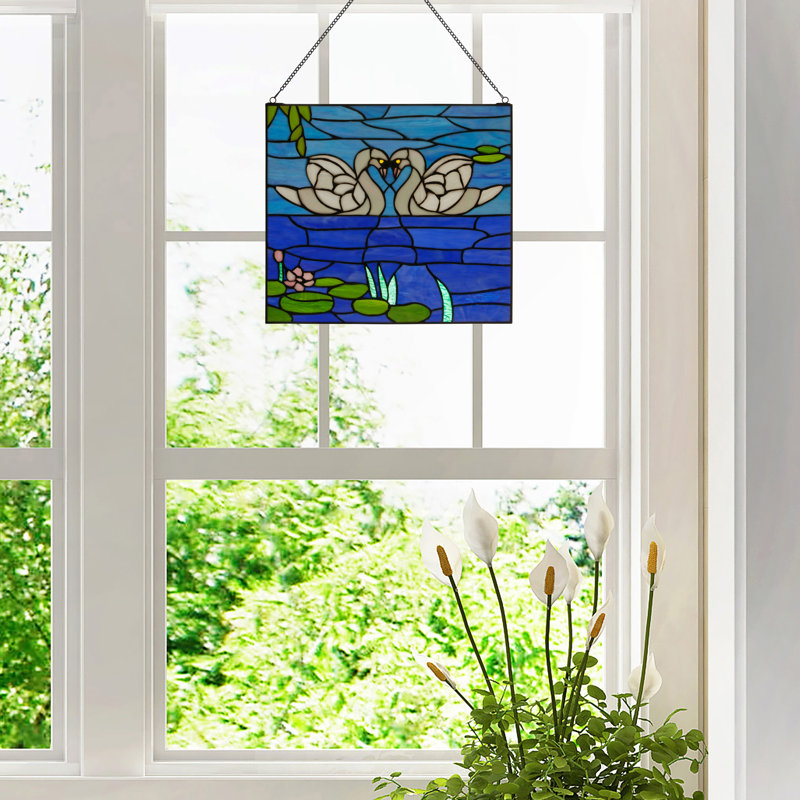 Panneau de vitrail 14 "H Swans romantique