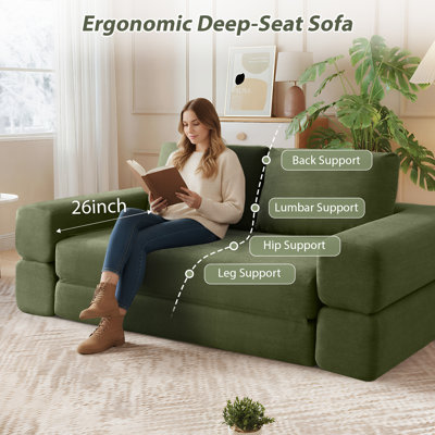 81'' Foldable Sofa Bed, 3-in-1 Folding Floor Convertable Compression Sleeper Sofa Couch