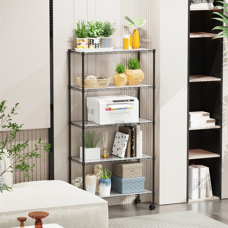 7500Lbs Heavy Duty Adjustable Storage Rack Metal Shelf Wire Shelving Unit With Wheels & Shelf Liners, Black